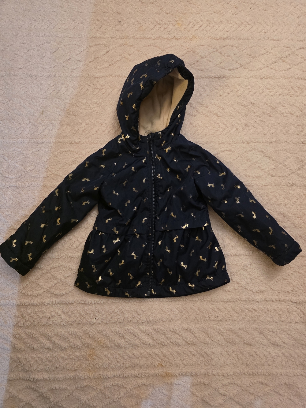 OshKosh B'gosh Navy Hooded Raincoat with Gold Pony Accents